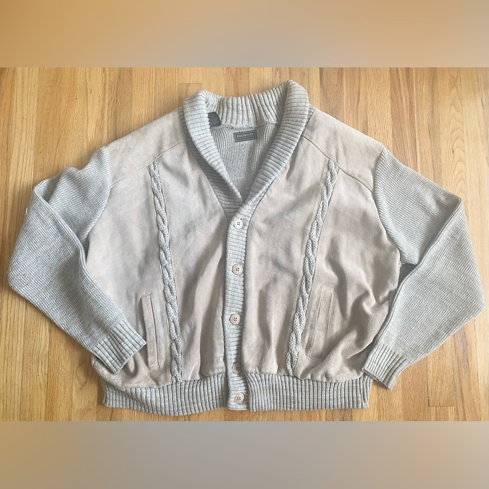Vintage 90s Men's ROCHESTER Suede Cardigan *Big/Tall/4X* Shawl Leather Sweater